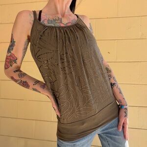 Y2K CACHE Studded Floral Top Size XS